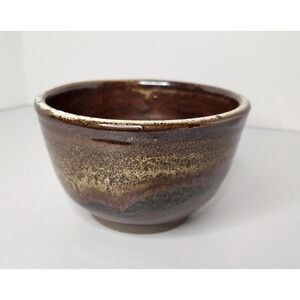 Studio Art Pottery Bowl Varied Brown Tones Signed YMN  Hand Made  5" x 3" Signed